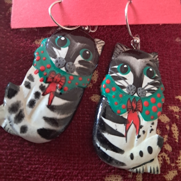 Christmas jewelry lot brooch & Cat/kitty earrings - Picture 4 of 12